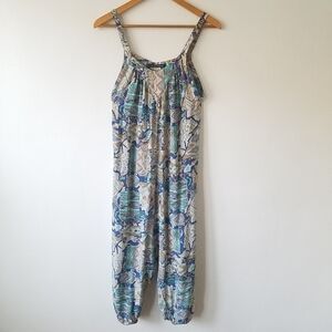 𝅺KRISTINIT Silk Blue Abstract Printed Strap Jumpsuit Small